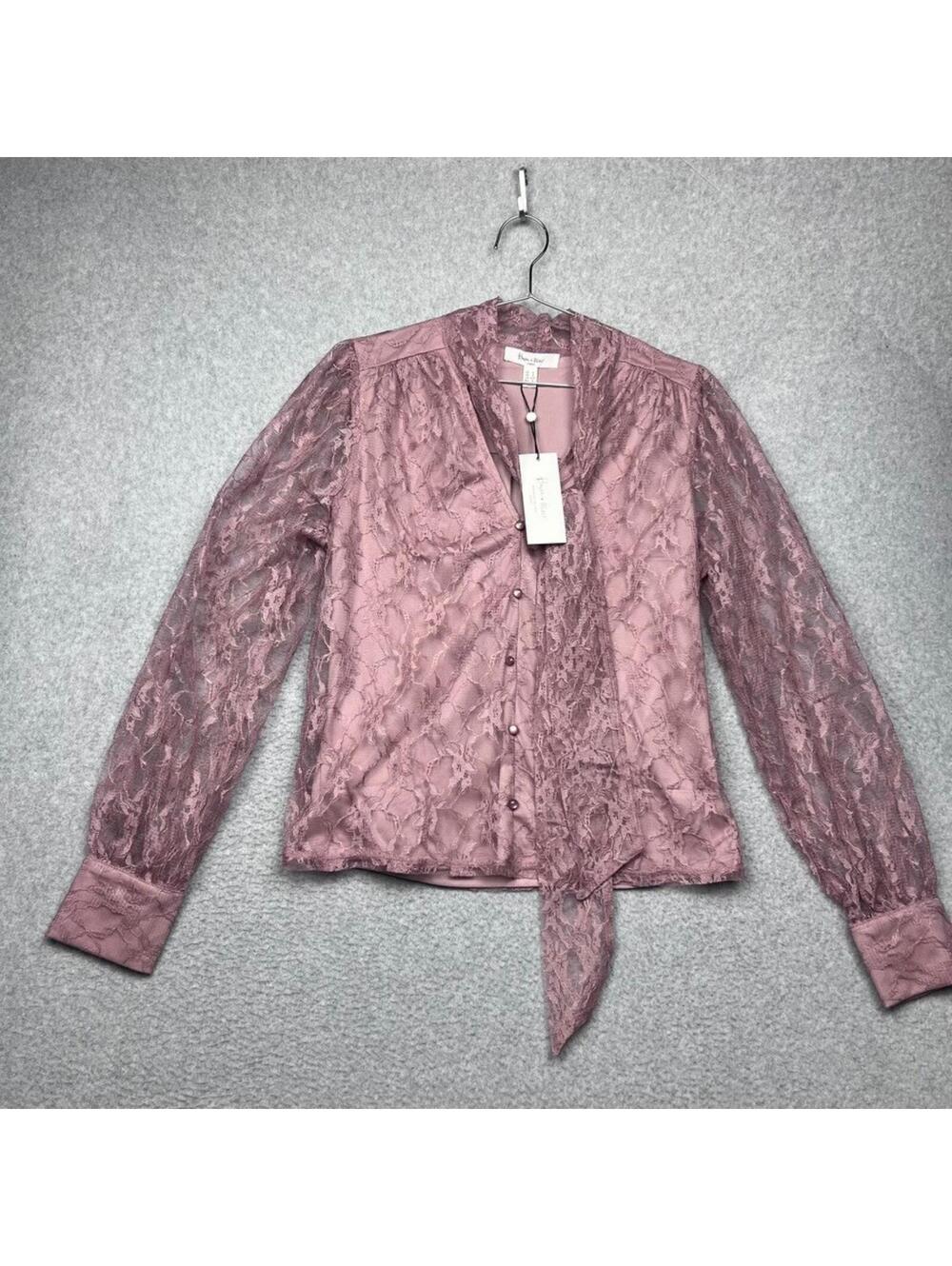 Haver + Blair London Mauve Lace Blouse Small Tie Neck Pussybow Coquette Floral S